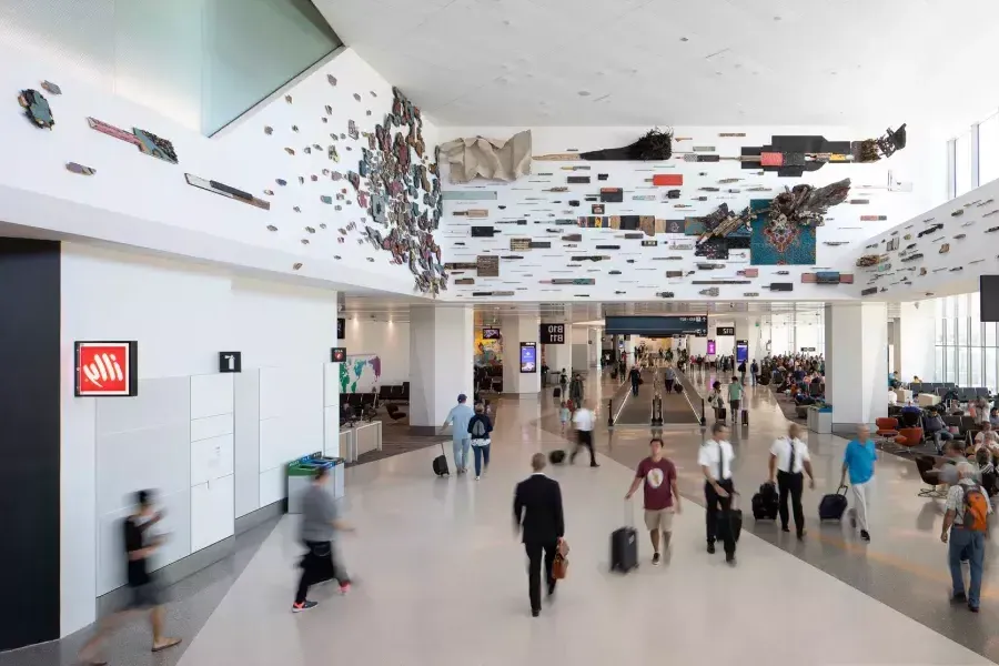 Artwork hangs in SFO's Terminal 1.